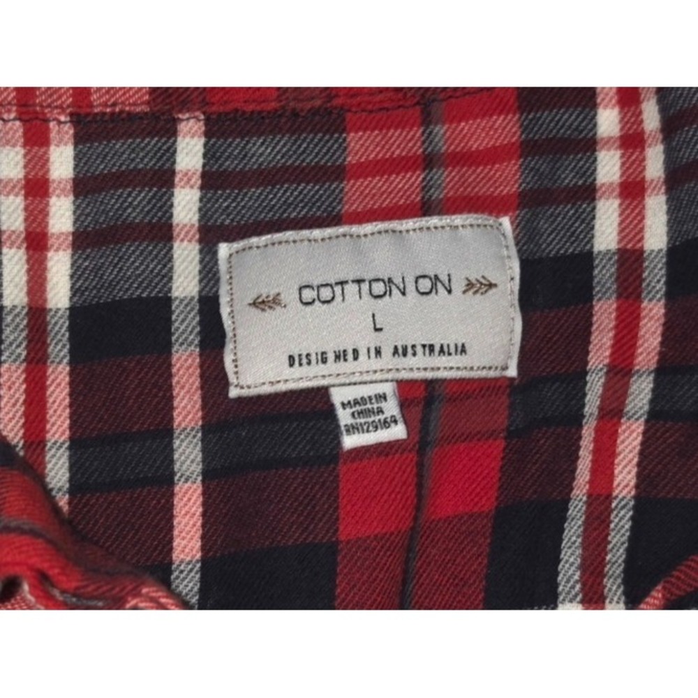 Cotton On Plaid Tunic Red Black White Long Sleeve Button Top Size L